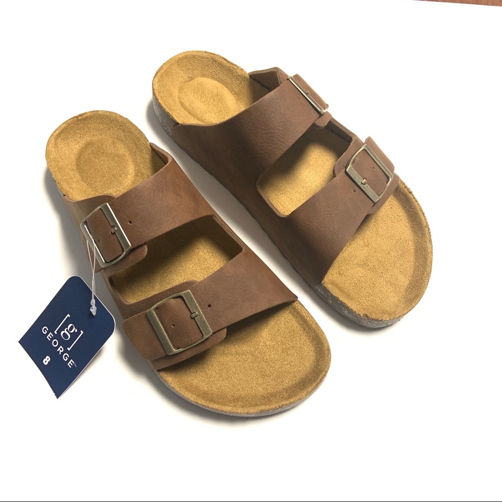 George Men's Brown Comfort Buckle Strap Sandals
